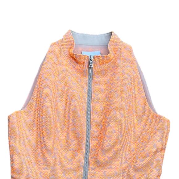 Akris Punto Front Zip Textured Fit-and-Flare Sleeveless Creamsicle Dress Sz 6 - Picture 4 of 5